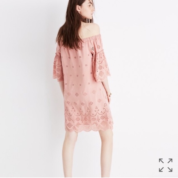 Madewell Pink Eyelet Off The Shoulder Dress Size 10 - Picture 3 of 8